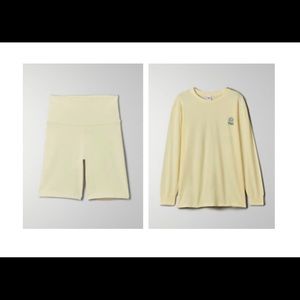 Aritzia matching yellow TNA bike short set
